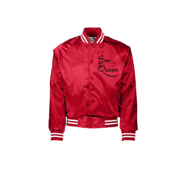 RED/BLACK SATIN SOO QUEEN BASEBALL JACKETS