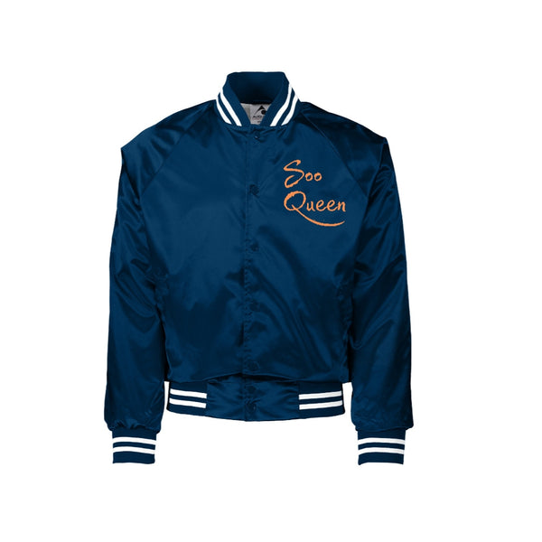 NAVY/ORANGE SATIN SOO QUEEN BASEBALL JACKETS