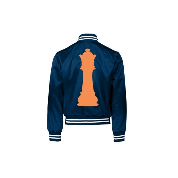 NAVY/ORANGE SATIN SOO QUEEN BASEBALL JACKETS