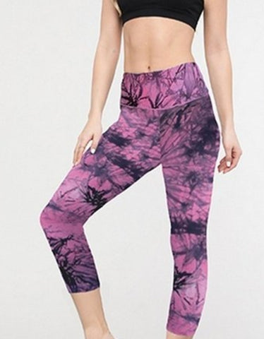 DUSTY ROSE ACRIVE TYE DYE WORKOUT CAPRI LEGGINGS