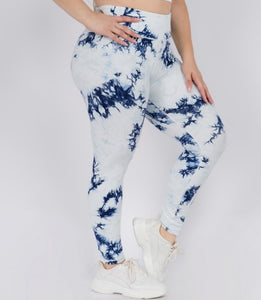 NAVY & WHITE TYE DYE ACTIVE WORKOUT LEGGINGS