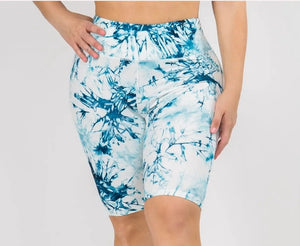 SOFT BLUE/WHITE TYE DYE BIKER SHORTS