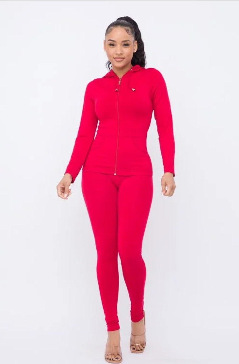 RED SEAMLESS HOODIE & LEGGING SETS