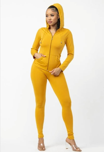 MUSTARD SEAMLESS HOODIE & LEGGING SETS