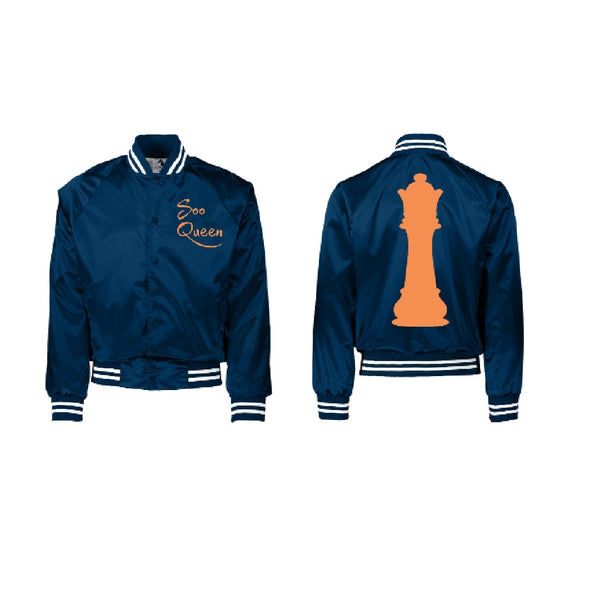 NAVY/ORANGE SATIN SOO QUEEN BASEBALL JACKETS