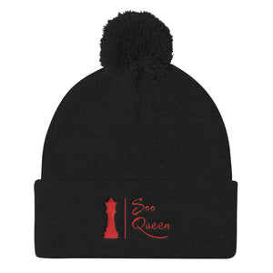 Black/Red Soo Queen Pom Pom Knit Cap